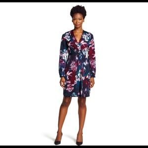 Adrianna Papell Long Sleeve Floral Faux Wrap Dress-Size 4